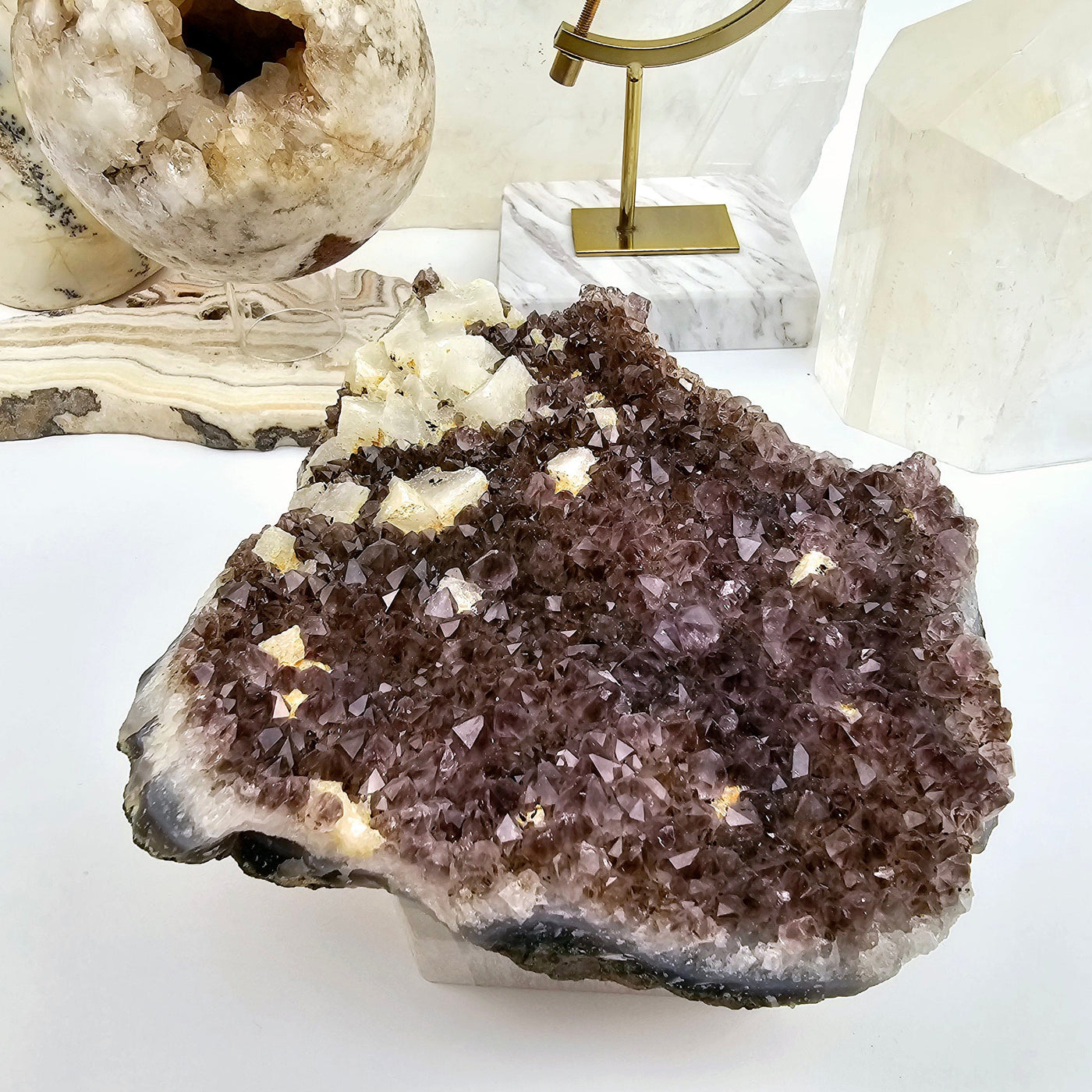 Amethyst Cluster with Calcite 1 front view