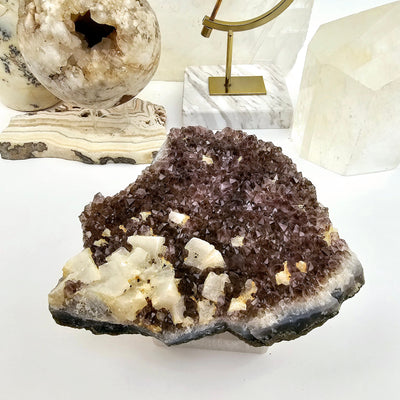 Amethyst Cluster with Calcite 1 side view