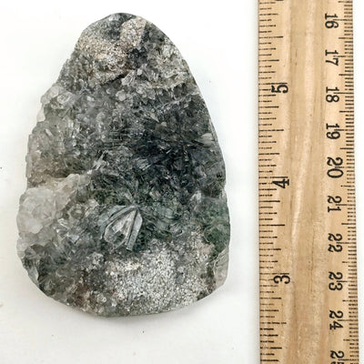 Chlorite Crystal Quartz Cluster #1 next to ruler for size reference