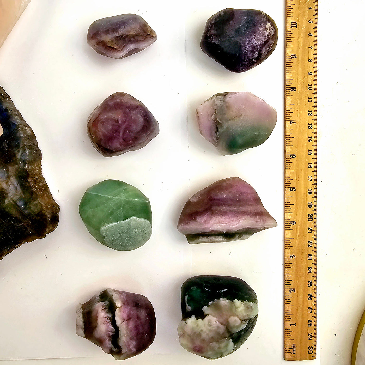 Rainbow Fluorite - Large Tumbled Stones - You Choose all variants with ruler for size reference