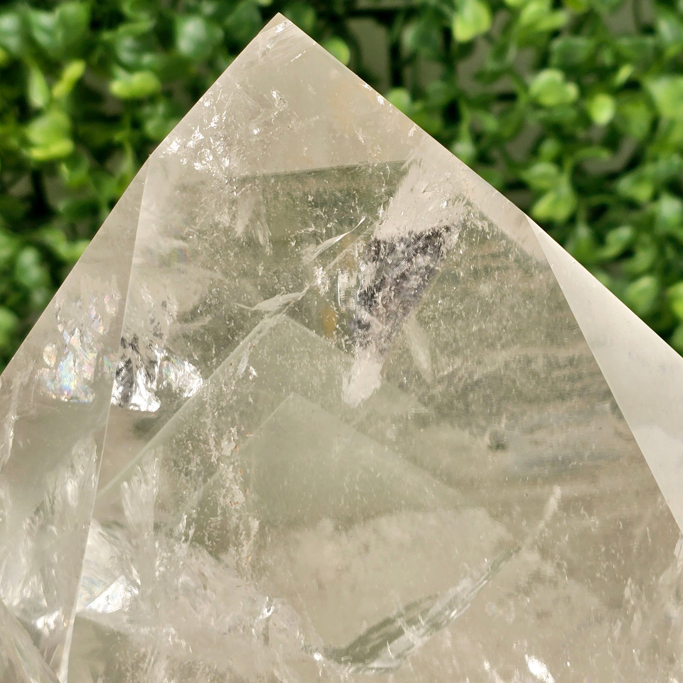 Crystal Quartz with Phantoms - Giant Point on Stand - One of a Kind - closeup to show details of phantoms