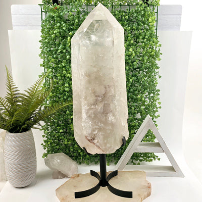 Crystal Quartz with Phantoms - Giant Point on Stand - One of a Kind back view