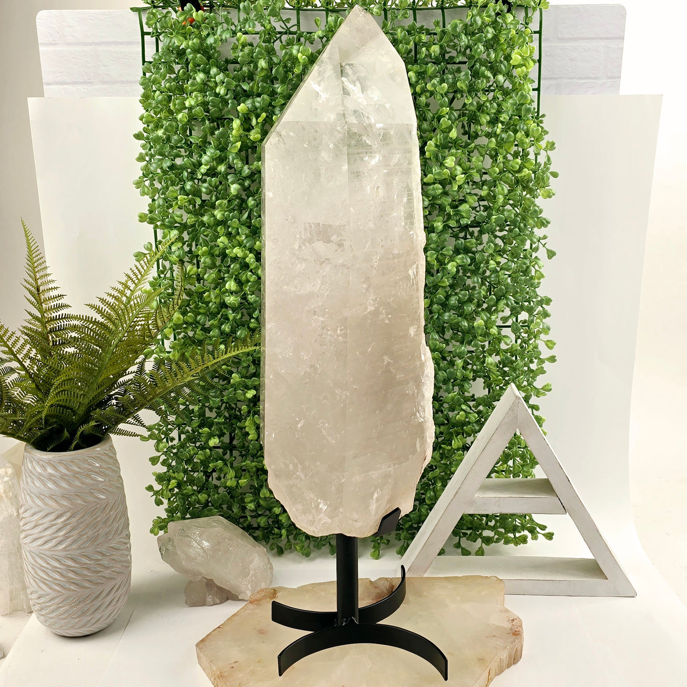 Crystal Quartz with Phantoms - Giant Point on Stand - One of a Kind - side view