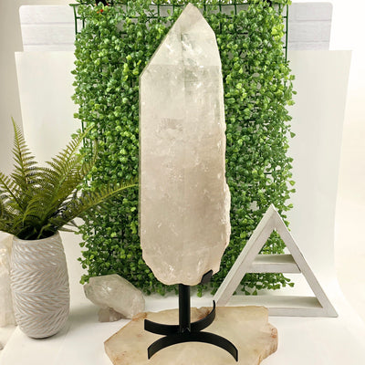 Crystal Quartz with Phantoms - Giant Point on Stand - One of a Kind - side view