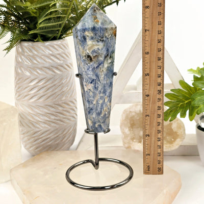 Blue Kyanite Crystal Wand on Stand #2 with ruler for size reference