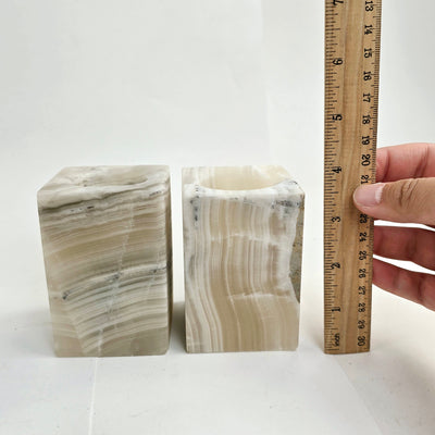 Mexican Onyx Rectangular Crystal Candle Holder with ruler for size reference