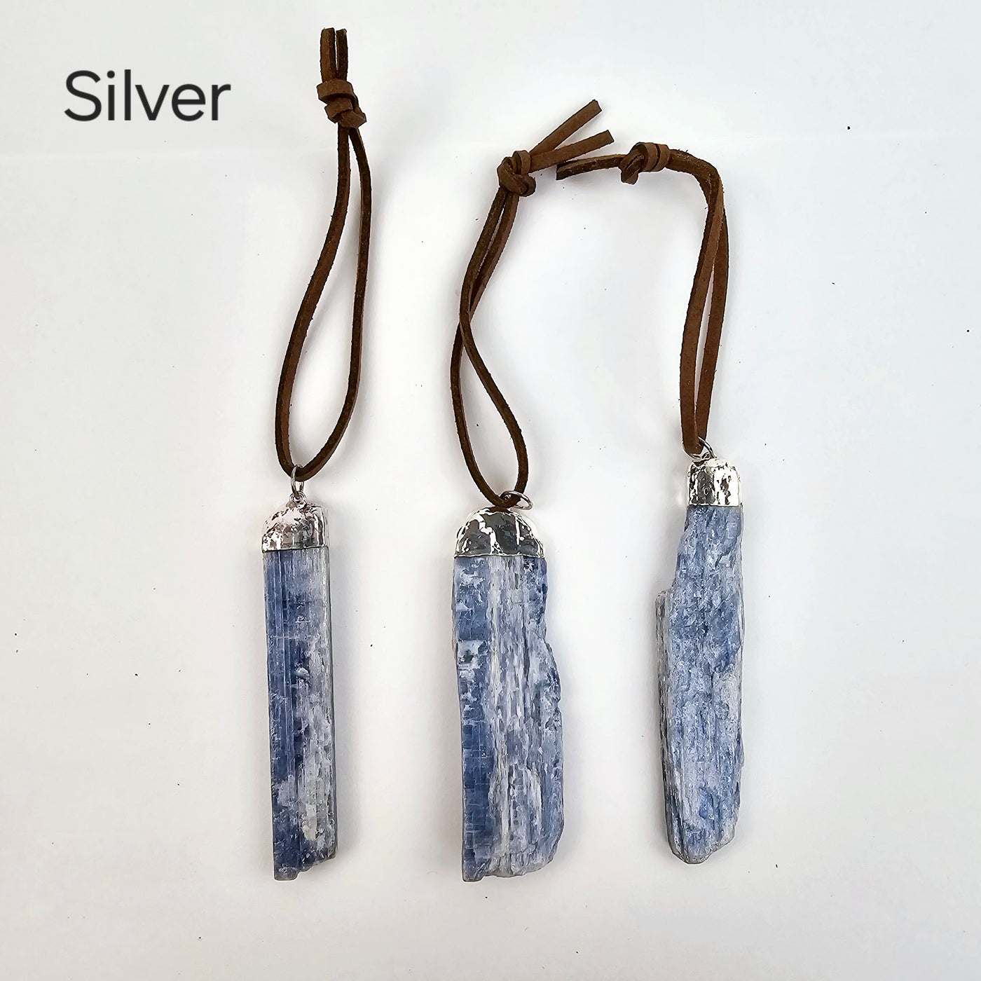 Blue Kyanite Crystal Ornament with Silver or Gold Cap - You Choose Finish - silver variants labeled