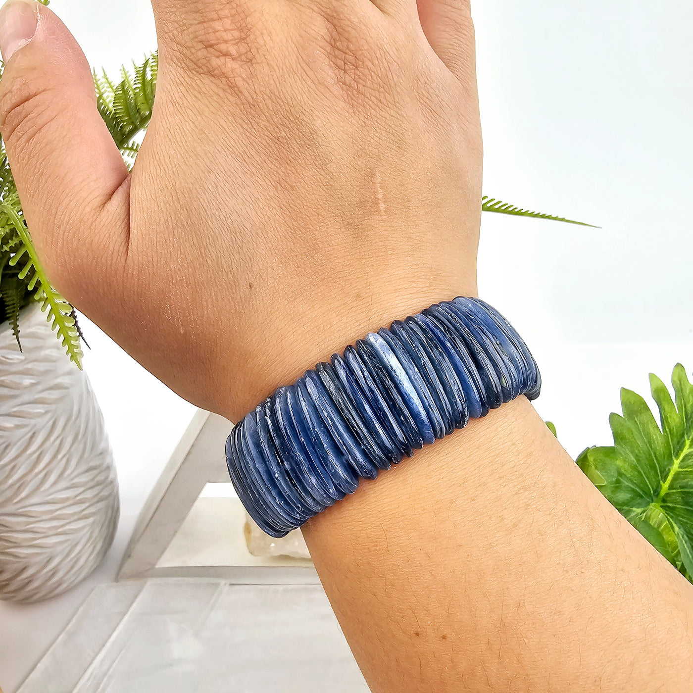 Blue Kyanite Crystal Bracelet #2 on wrist for size reference