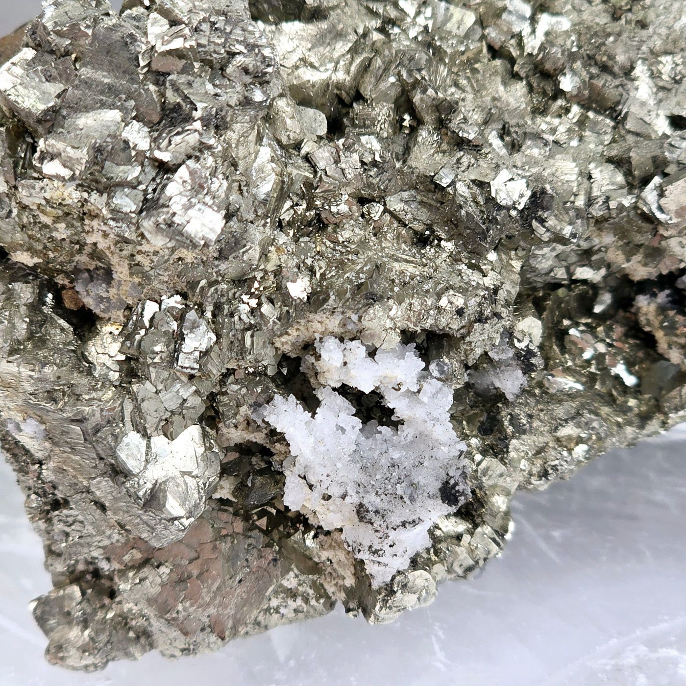 Pyrite with Barite Crystal Specimen #1 closeup to show detail of barite in pyrite