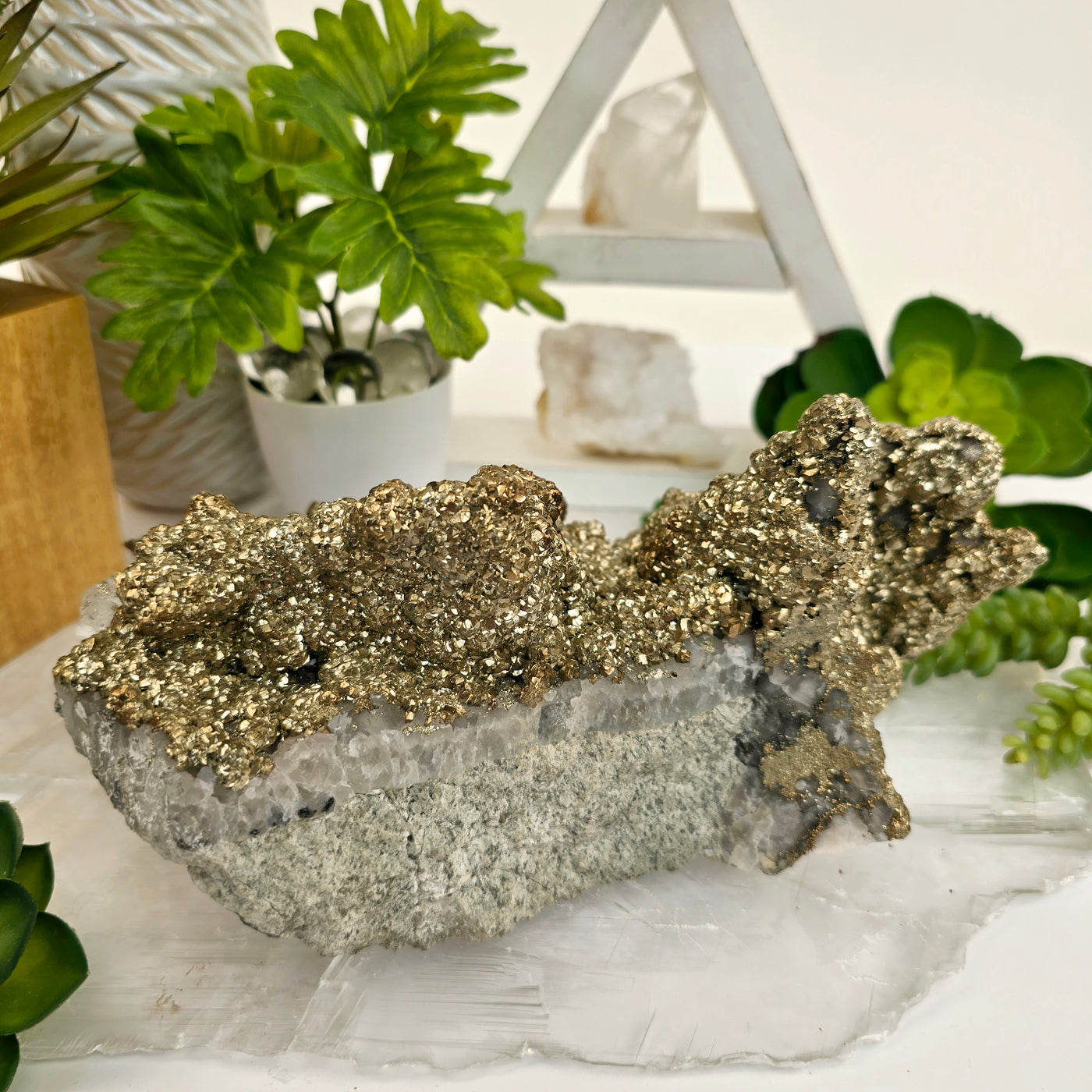 Pyrite on Quartz Crystal Specimen back view