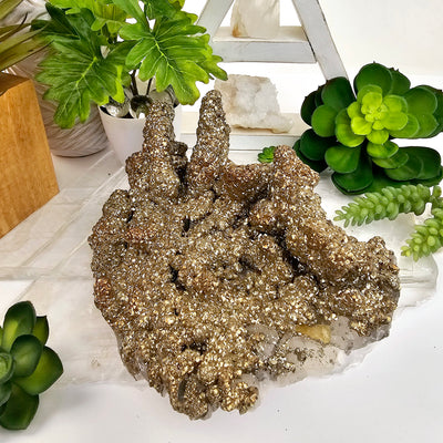 Pyrite on Quartz Crystal Specimen side view