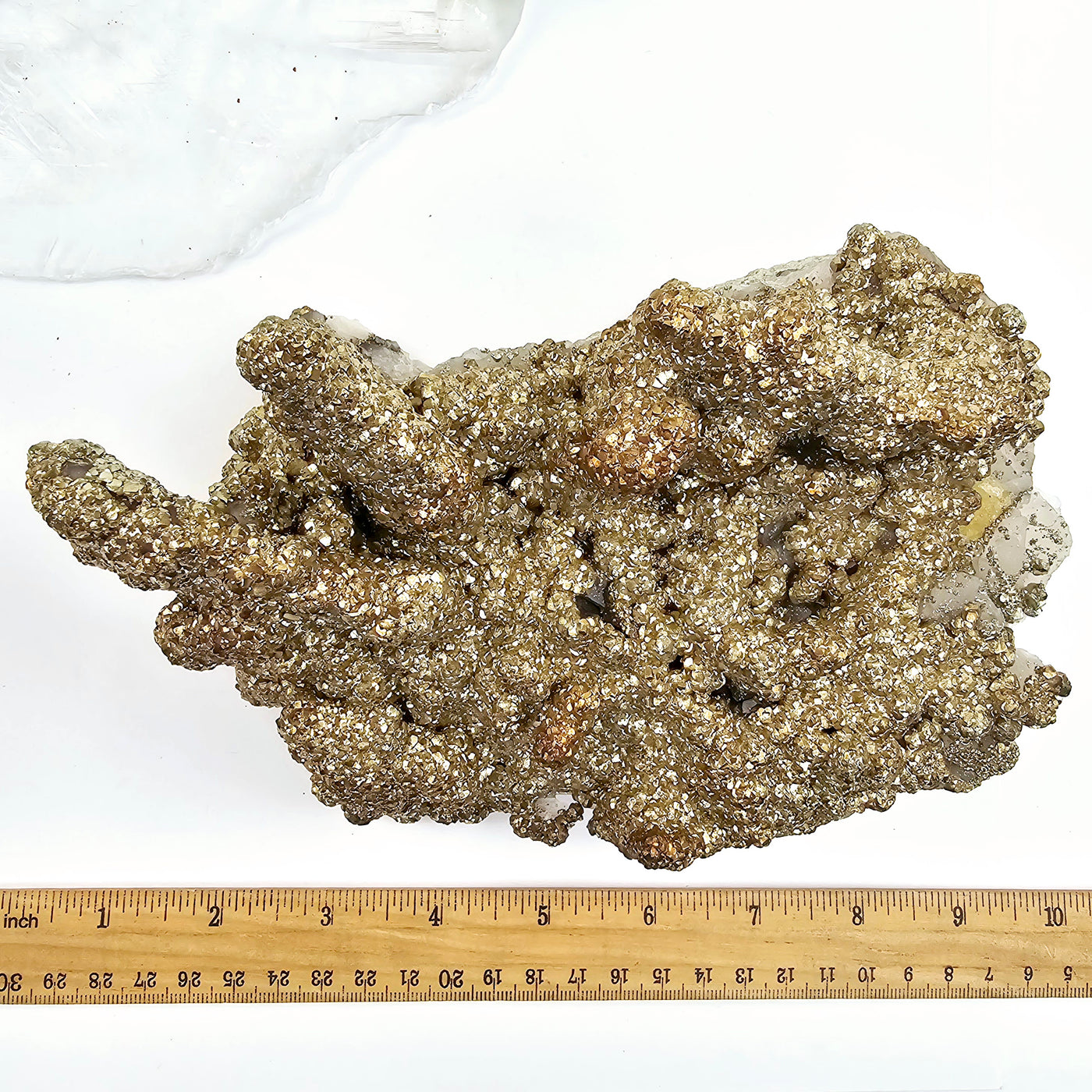 Pyrite on Quartz Crystal Specimen top view with ruler for size reference