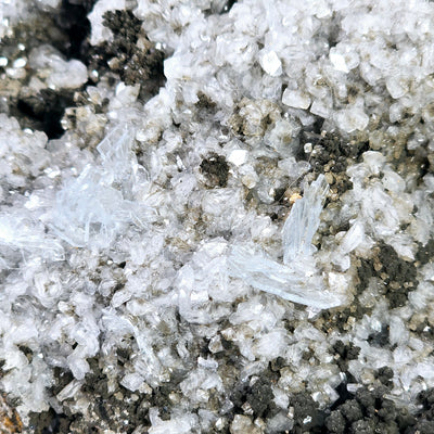 Blue Barite and Galena Crystals on Matrix - One-of-a-Kind closeup for detail