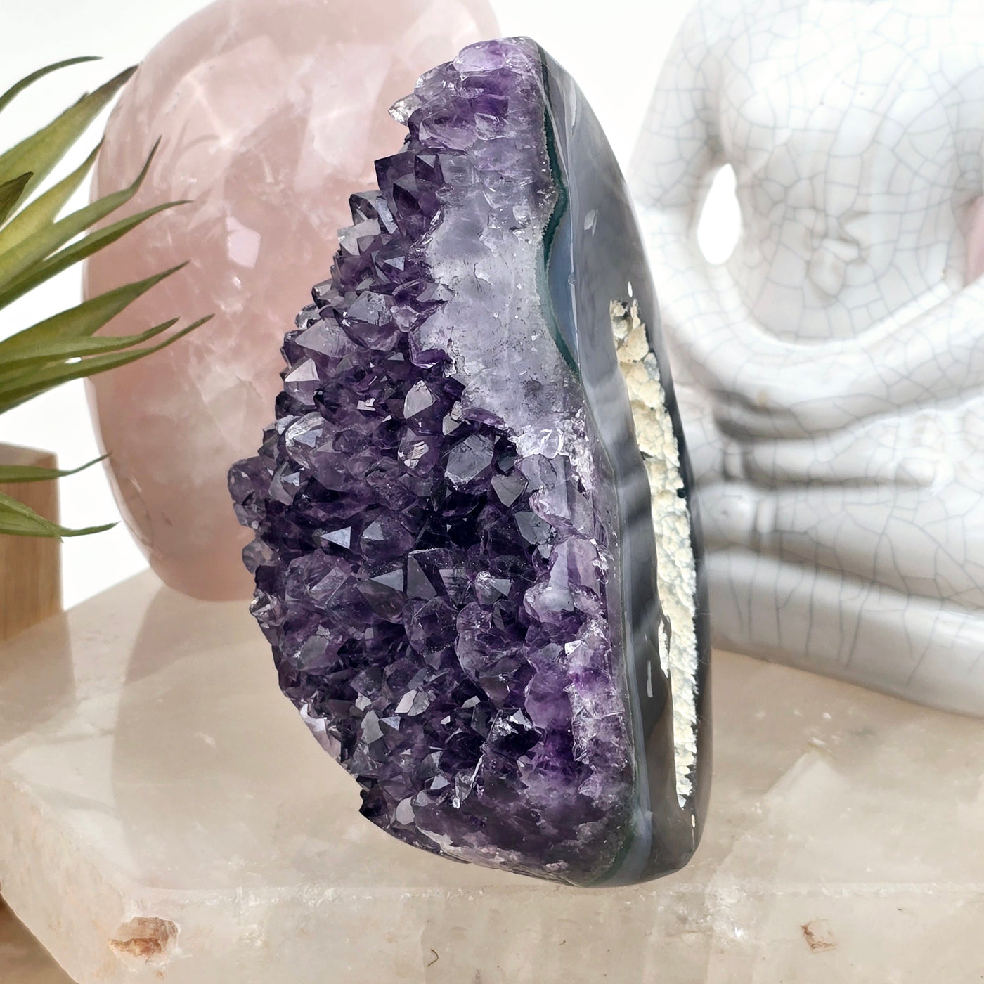 Amethyst and Agate Teardrop Crystal Cut Base side view