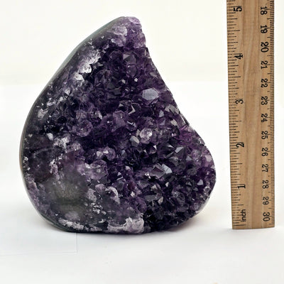 Amethyst and Agate Teardrop Crystal Cut Base with ruler for size reference