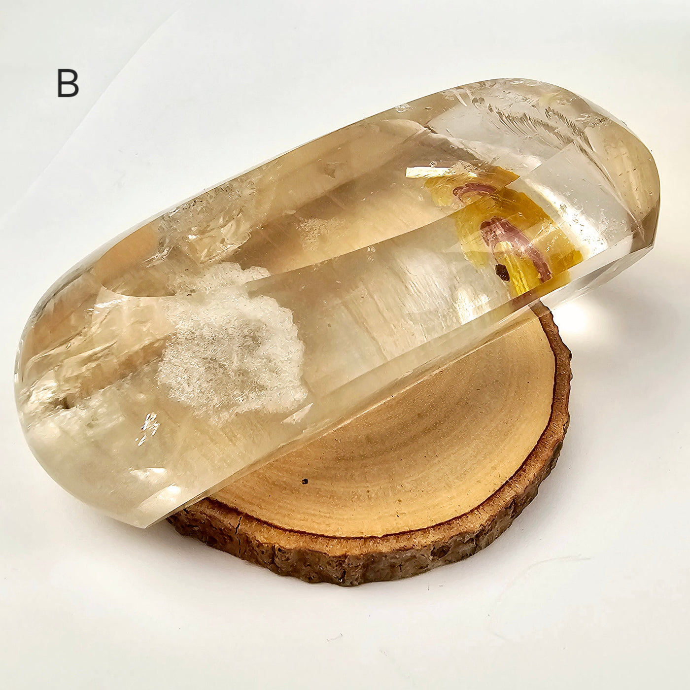 Crystal Quartz Freeform Lens with Natural Crackle and Hematoid Inclusions - You Choose variant B labeled