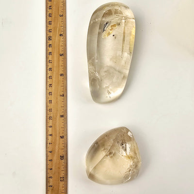 Crystal Quartz Freeform Lens with Natural Crackle and Hematoid Inclusions - You Choose both variants with ruler for size reference