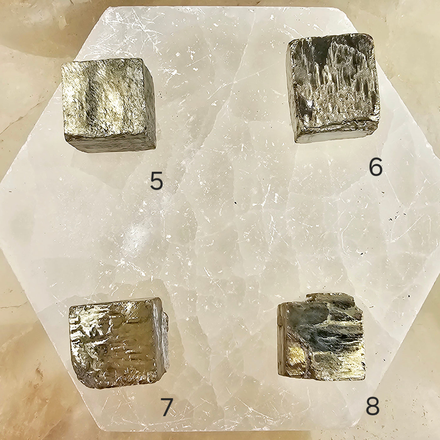 Pyrite Cube - You Choose variants 5, 6, 7, 8 labeled