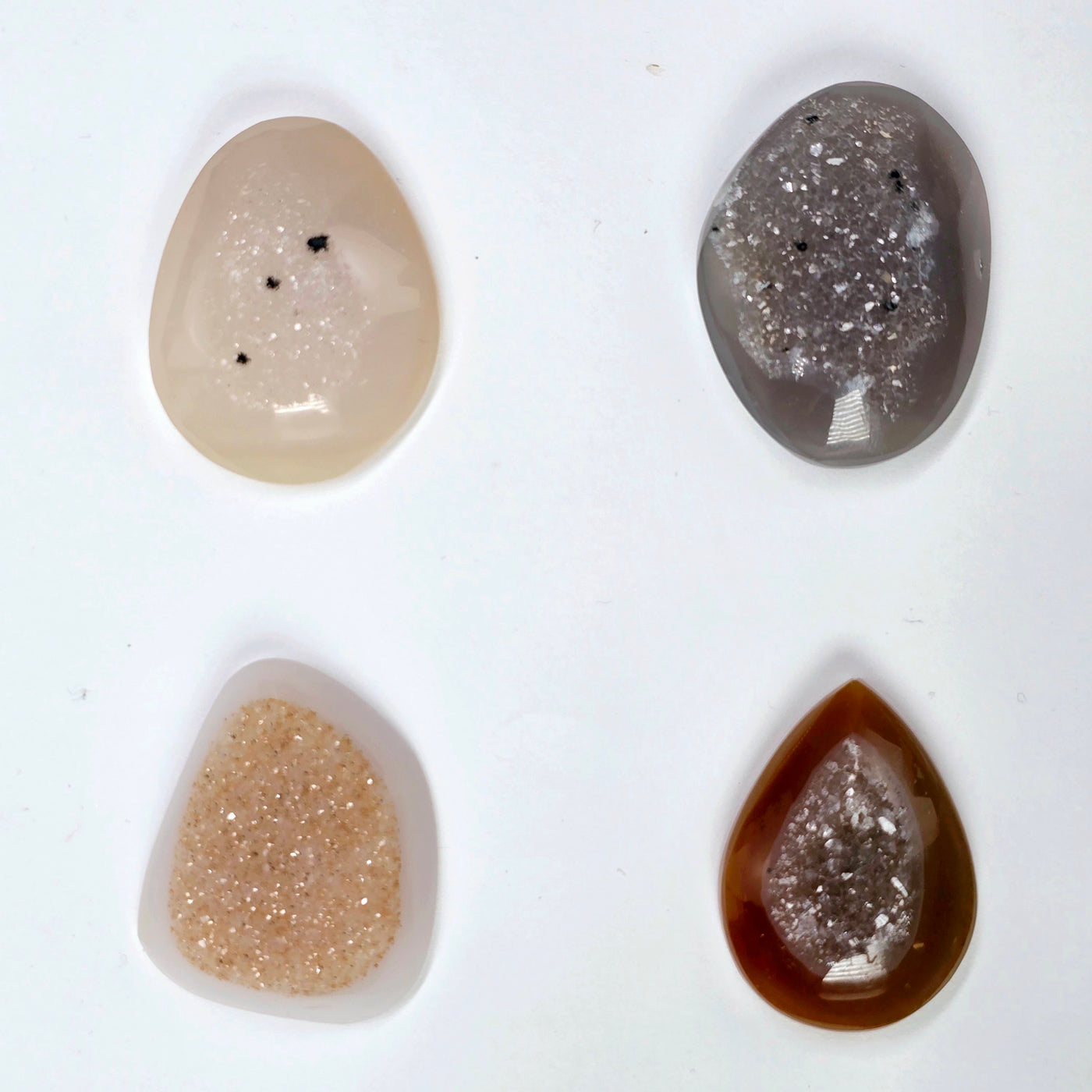 Natural Agate Druzy Cabochons - Lot of 16 - You Get All - four agate cabochons