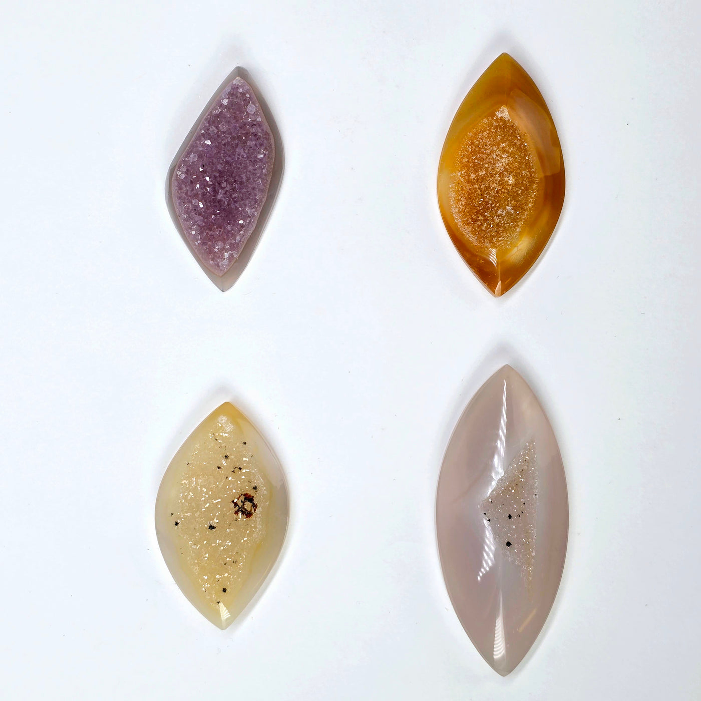 Natural Agate Druzy Cabochons - Lot of 16 - You Get All - four agate cabochons