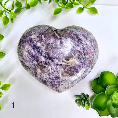 Lepidolite Polished Crystal Heart - You Choose variant 1 labeled