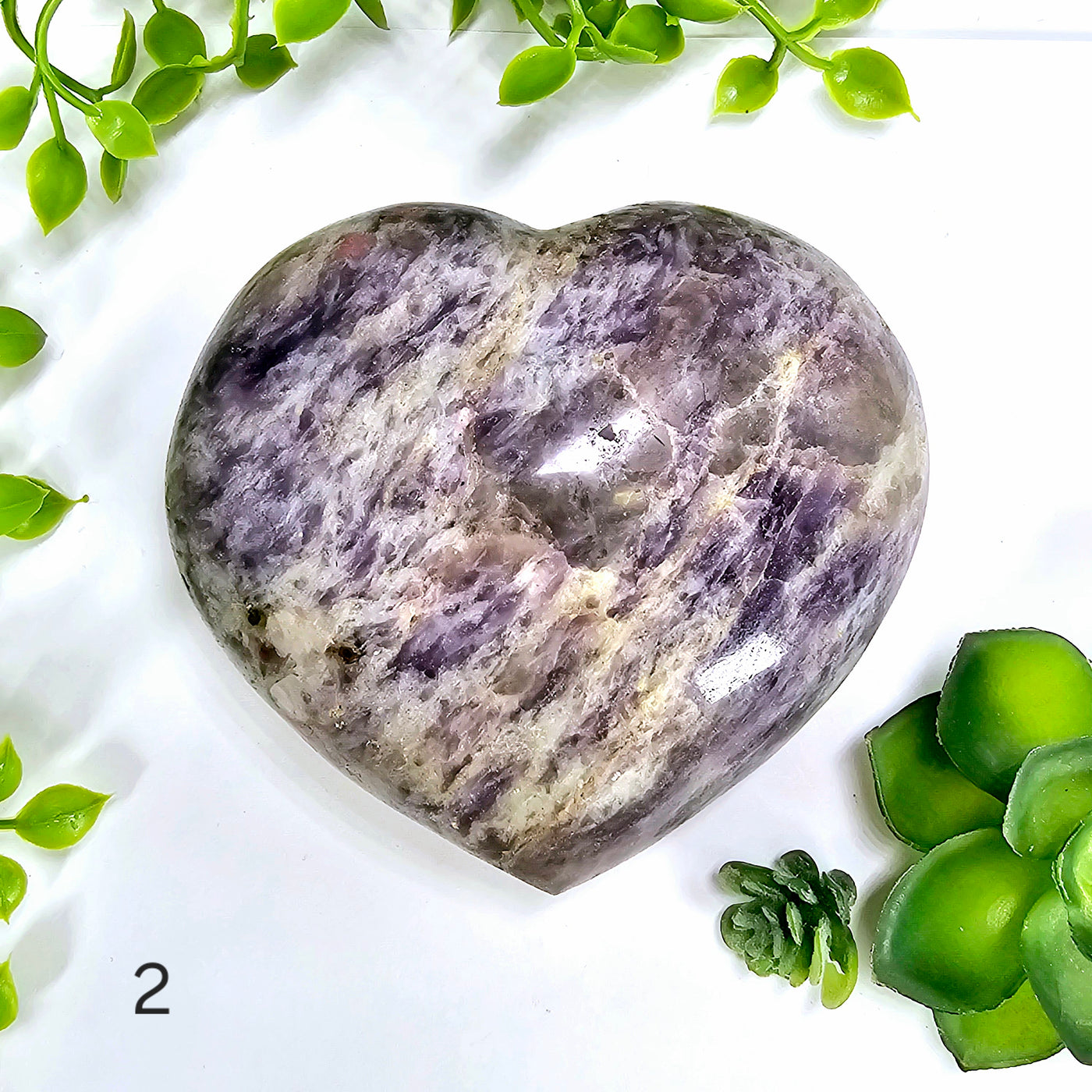 Lepidolite Polished Crystal Heart - You Choose variant 2 labeled