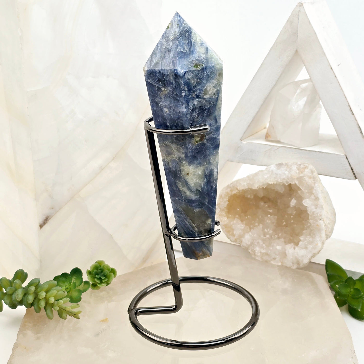 Blue Kyanite Crystal Wand on Stand #4 side view