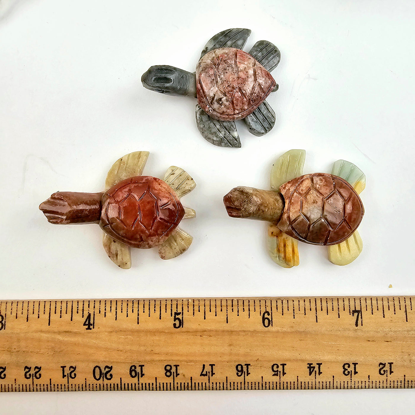 Soapstone Turtle Carving from Peru - You Choose Color all variants with ruler for size reference