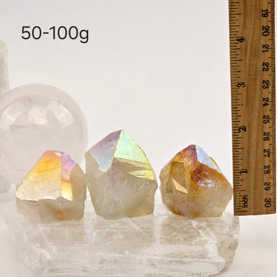 Angel Aura Citrine Semi Polished Crystal Point - By Weight 50-100g variant labeled with ruler for size reference