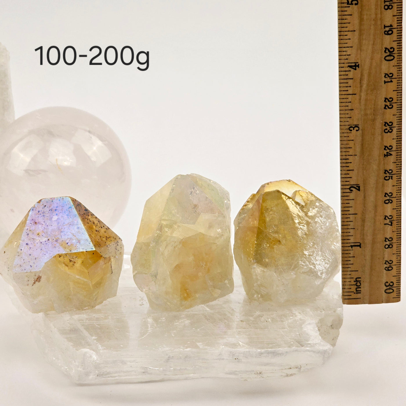 Angel Aura Citrine Semi Polished Crystal Point - By Weight 100-200g variant labeled with ruler for size reference