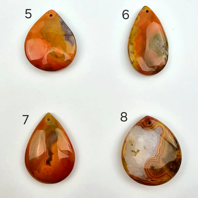 Carnelian Teardrop Crystal Pendant - You Choose variants 5, 6, 7, and 8 labeled