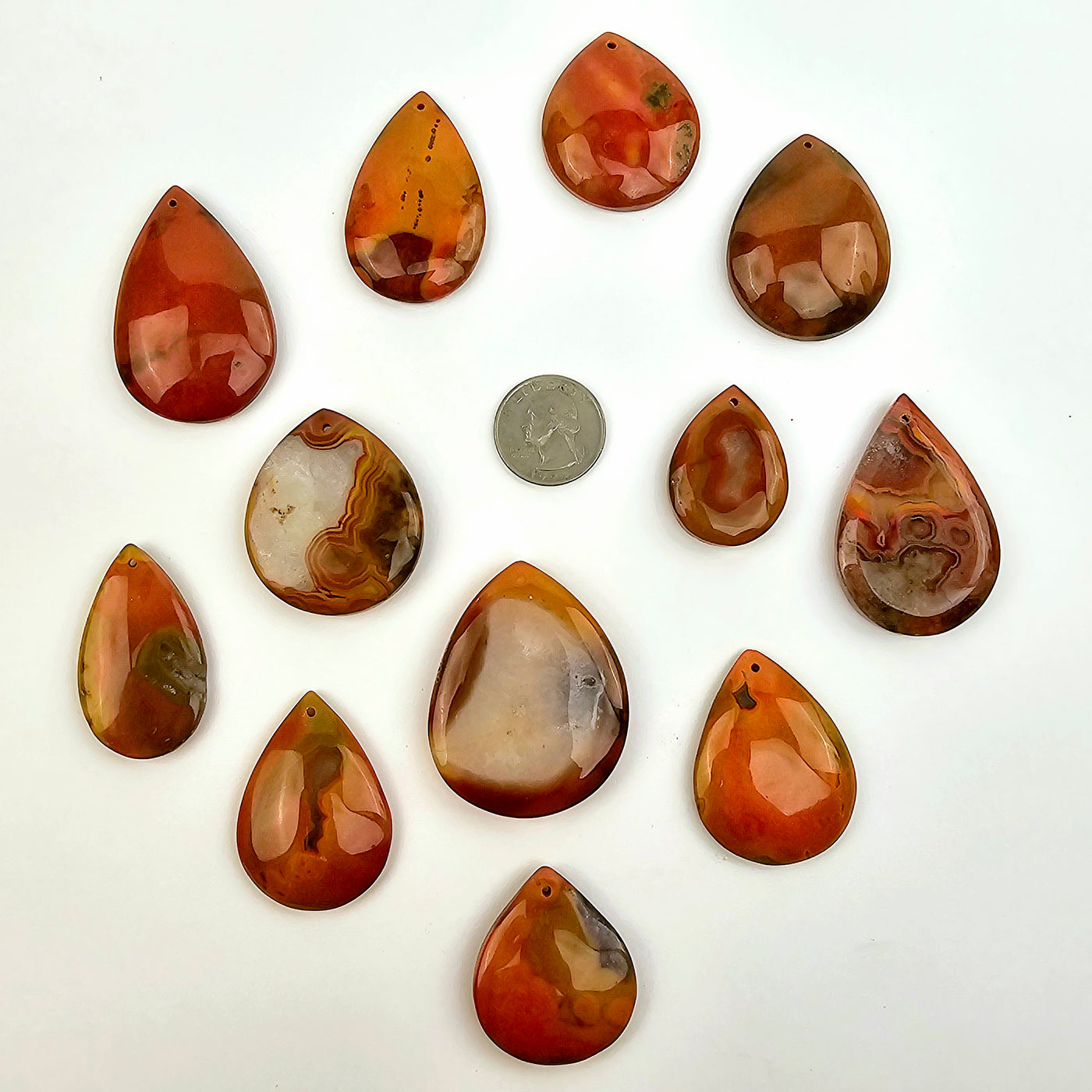 Carnelian Teardrop Crystal Pendant - You Choose all variants with quarter for size reference