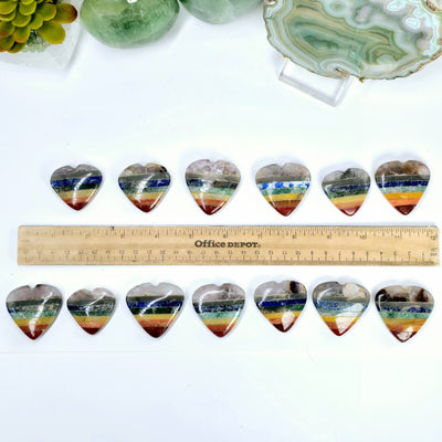 Seven Chakra Crystal Heart - Rainbow Gemstone Heart - You Choose all variants with ruler for size reference