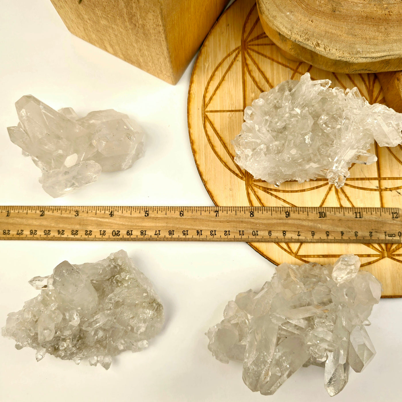 Crystal Quartz Cluster - AA Grade - You Choose #2 all clusters with ruler for size reference top view