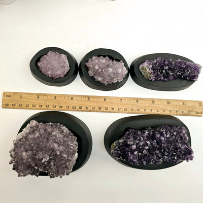 Amethyst Crystal Cluster on Wooden Base from Uruguay - You Choose all variants with ruler for size reference