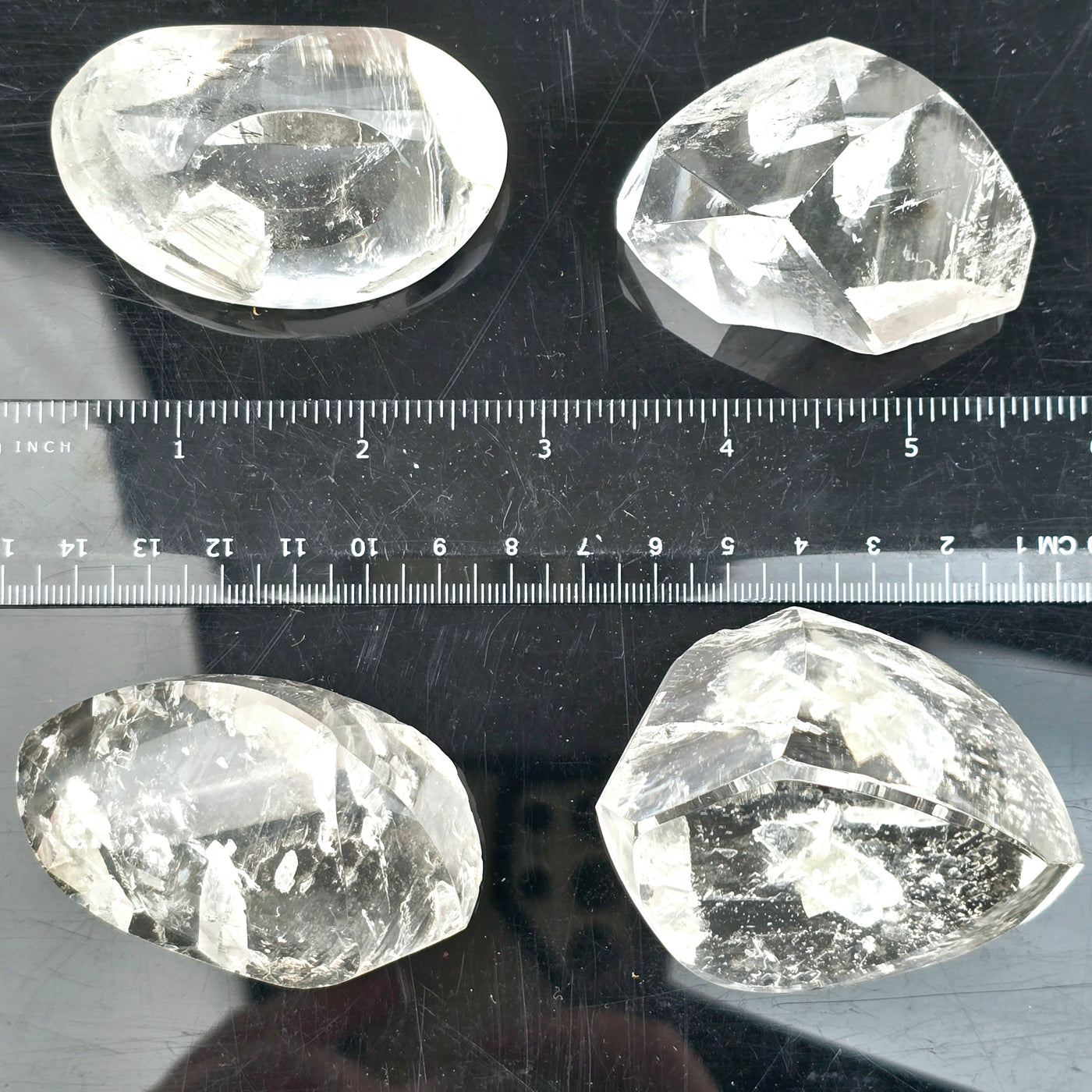 Polished Crystal Quartz Lens with Manifestations - You Choose all variants top view with ruler for size reference