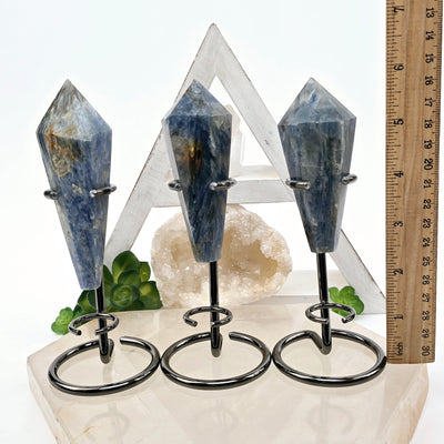 Blue Kyanite - Small Crystal Wand on Stand - You Choose all variants with ruler for size reference