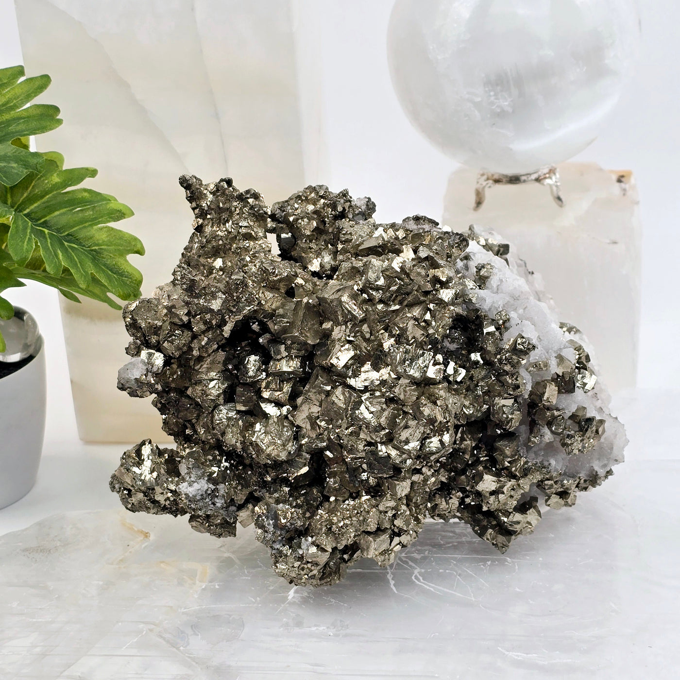 Pyrite on Crystal Quartz Cluster #2 - High Grade back view