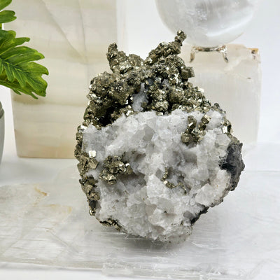 Pyrite on Crystal Quartz Cluster #2 - High Grade side view