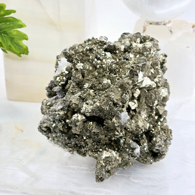 Pyrite on Crystal Quartz Cluster #2 - High Grade side view