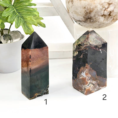 Ocean Jasper Polished Tower - You Choose - variants 1 and 2 labeled