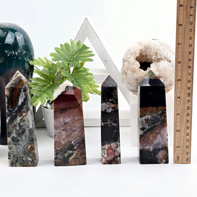 Ocean Jasper Polished Tower - You Choose four towers next to ruler for size reference