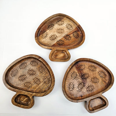 Mango Wood Evil Eye Mushroom Tray three trays on white background