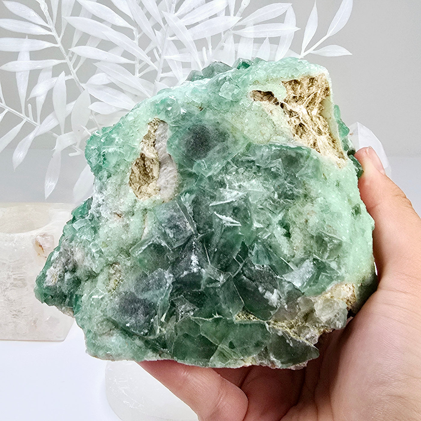 Cubic Fluorite Crystals on Matrix - Rare Find in hand for size reference