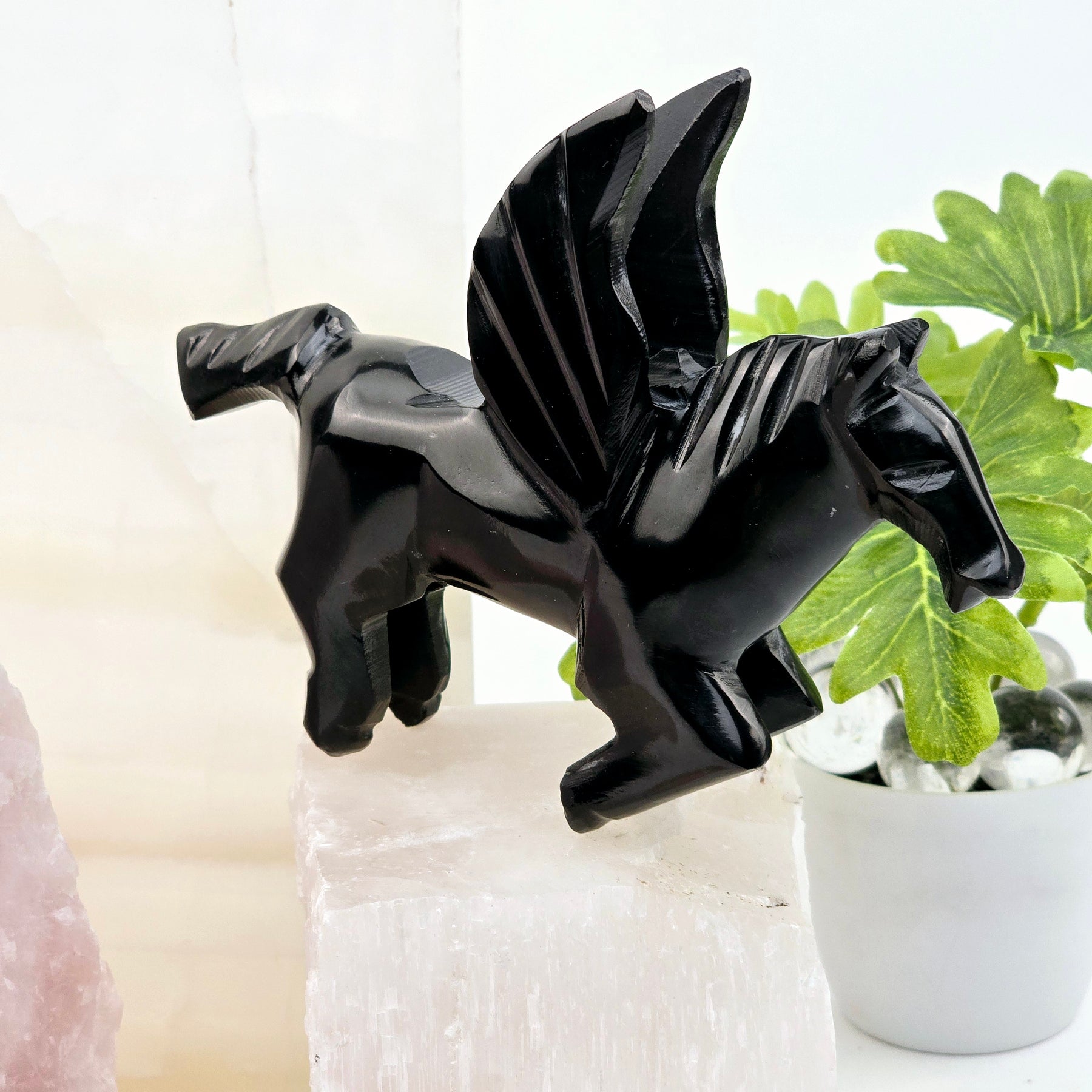 Black Onyx Pegasus Carved Crystal Winged Horse OneofaKind Rock