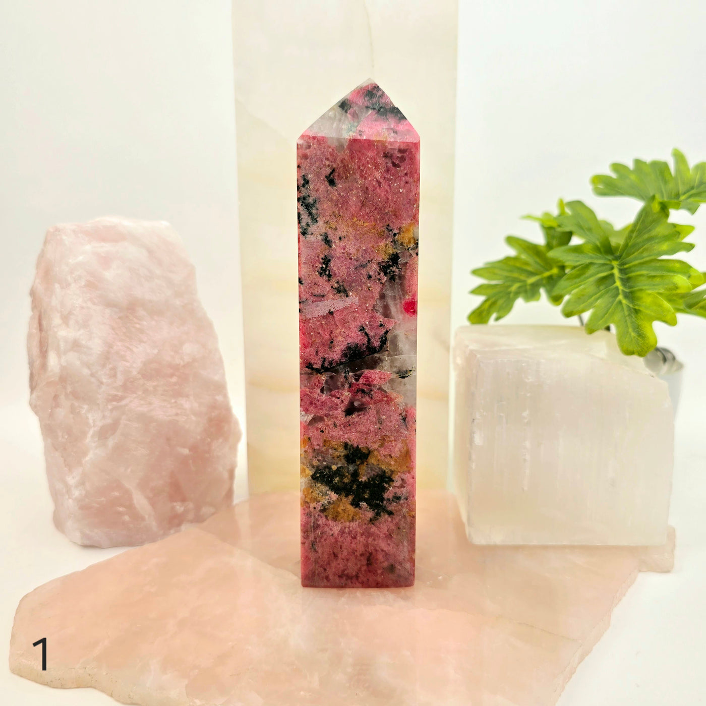 Rhodonite Polished Crystal Tower - You Choose variant 1 labeled