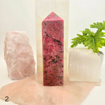 Rhodonite Polished Crystal Tower - You Choose variant 2 labeled