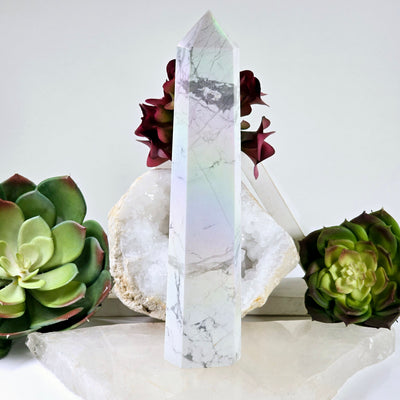 White Howlite Aura Crystal Obelisk #2 front view