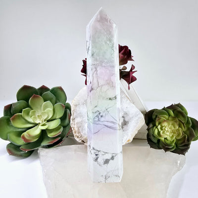 White Howlite Aura Crystal Obelisk #2 back view