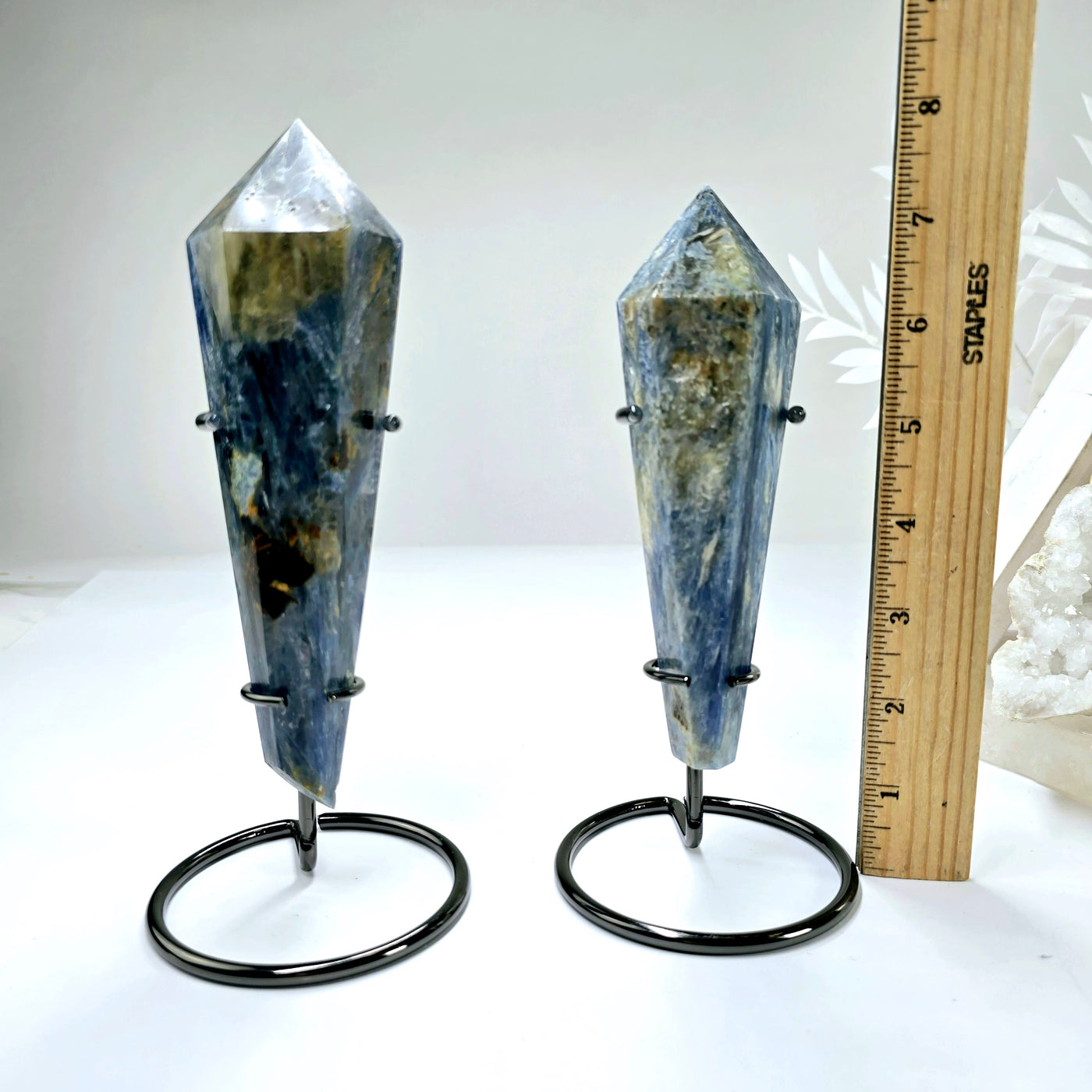 Blue Kyanite Crystal Wand on Stand - You Choose #2 both variants with ruler for size reference